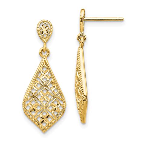 Primal Gold 14 Karat Yellow Gold Fancy Dangle Post Earrings Walmart Com