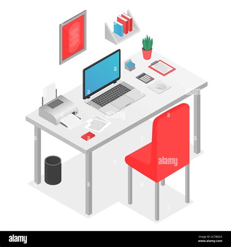 Flat 3d Isometric Workspace Concept With Laptop On The Table Vector