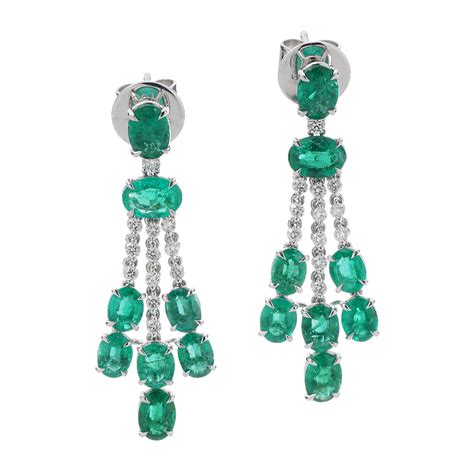 Emerald And Diamond Droplet Dangle Earrings New York Jewelers Chicago