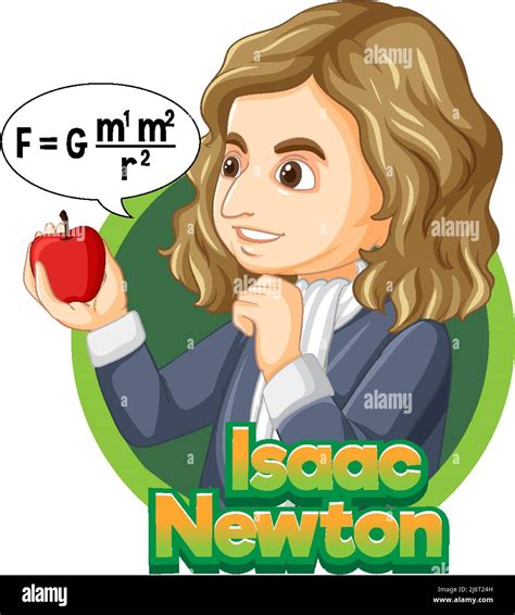 Portrait Of Isaac Newton In Cartoon Style Illustration Stock Vector