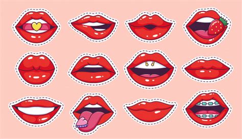 premium vector lips pop art stickers cool vintage comic girl lips badges teenage cartoon