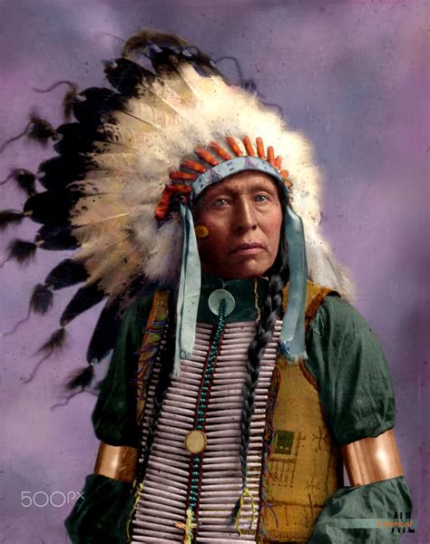 Colorized A Vintage Photo Of A Native American Indian Chief Flying Hawk