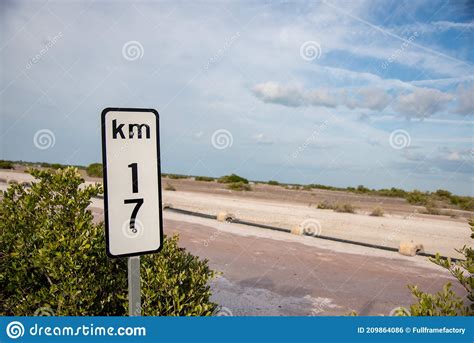 Kilometer Sign In A Dry Mexican Fresh Water Reservoir Area Progreso