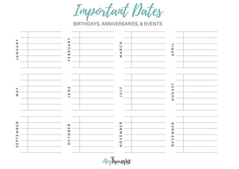 Important Dates Template