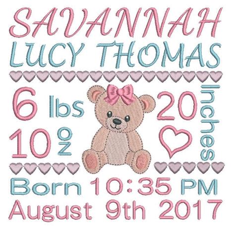 Baby Girl Birth Announcement Template Embroidery