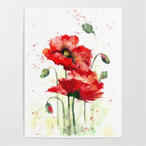 Watercolor Flowers Of Aquarelle Poppies Poster By Maryami In 2023