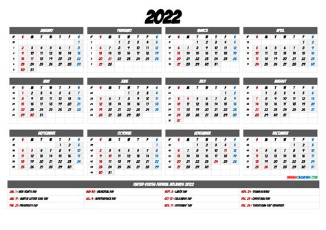 A4 Size 2022 Yearly Calendar Printable Free Download In Printable