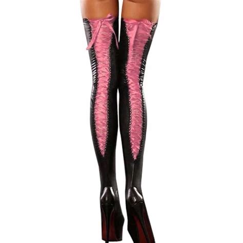 2018 New Sexy Club Women Comfortable Thigh High Hollow Out Bandage Stockings Leather Lace Bow