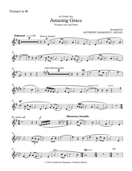 Amazing Grace Trumpet Solo And Piano Trumpet Part Digital Sheet Music
