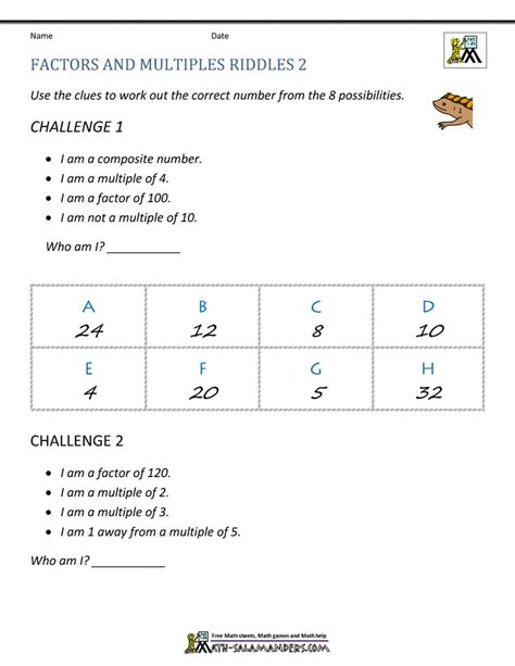 Money riddles us all, every dollar and every day. Factors and Multiples Riddles 2 in 2020 | 4th grade math worksheets, Factors and multiples ...