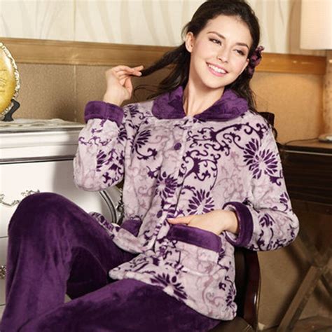 women sleep and launge wears free shipping sexy purple pajama female flower print winter thick
