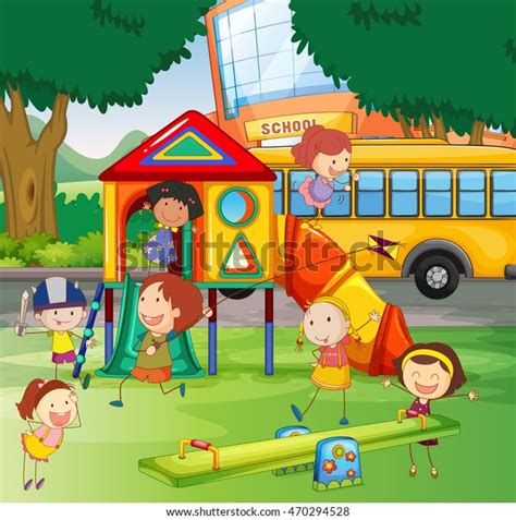 Children Playing School Playground Illustration Stock Vector Royalty