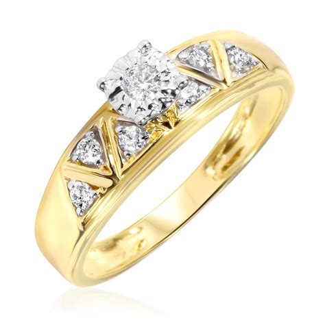 Trilogy diamond set wedding ring 9ct gold unisex heavy band fully hallmarked. 1/2 Carat Diamond Trio Wedding Ring Set 10K Yellow Gold | My Trio Rings | BT137Y10K