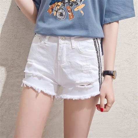 Irregular 2018 Summer Womens Shorts Vintage Denim Mid Waist Casual