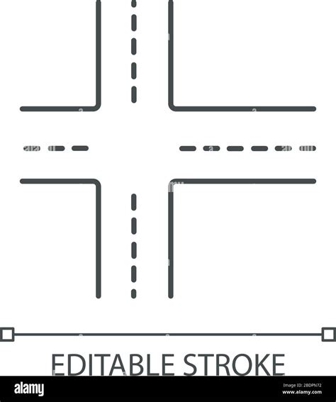 Crossroad Pixel Perfect Linear Icon Intersection Of Roads Crossing