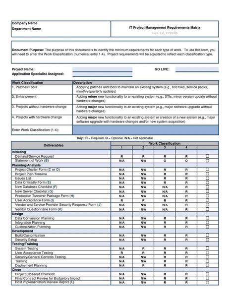 Requirements Excel Template