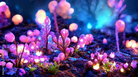 Real 4k 169 Colorful Unreal Bioluminescence Flower Plants In Forest