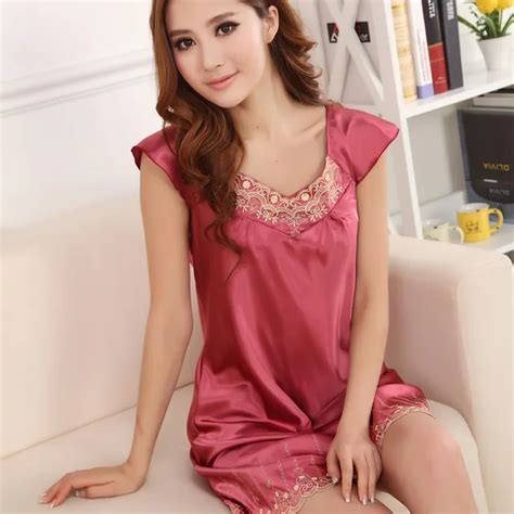 Send Mom Plus Size Luxury Female Sexy Nightgown Embroidered Silk