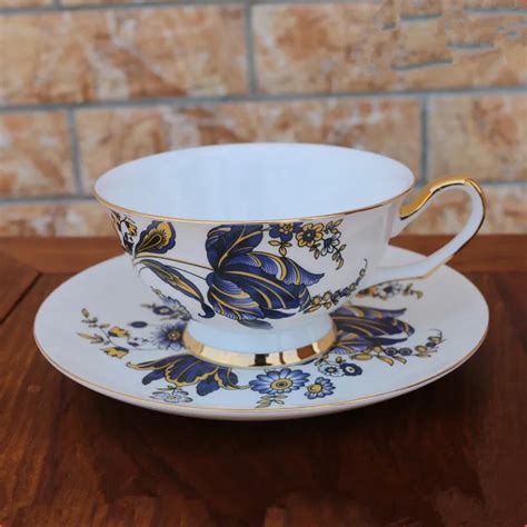 Blue Flower Bone China Coffee Cup Sets Creative British High Grade Thin