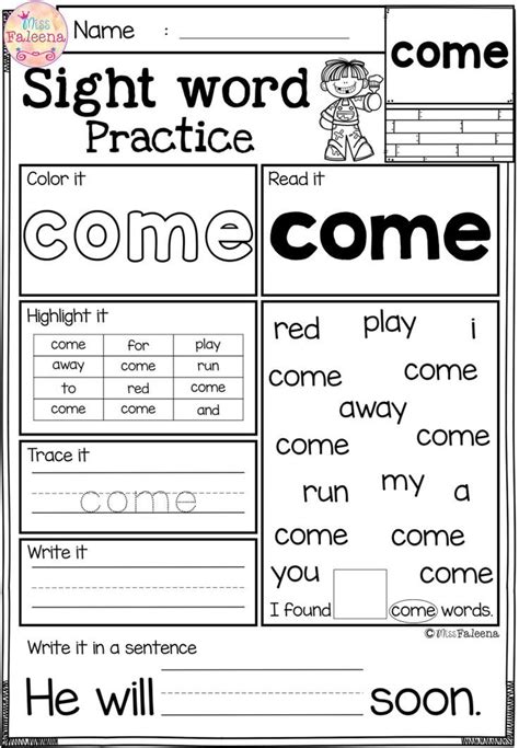 Free Sight Word Practice | Kindergarten worksheets sight words