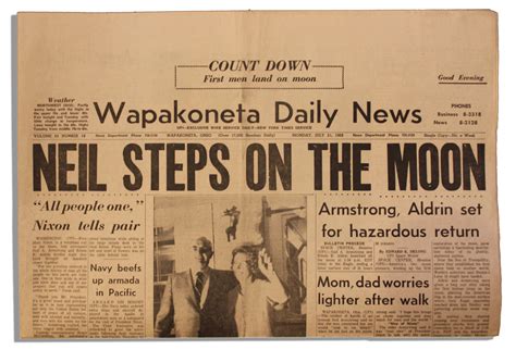Lot Detail Neil Armstrongs Hometown Newspaper Announcing The Apollo