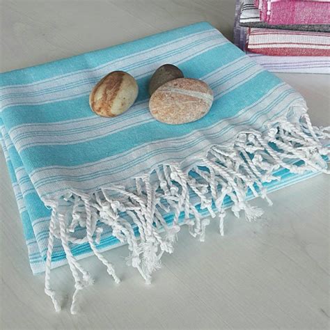 Blue And White Striped Towel Peshtemal Cotton By Zeytinhomedecor