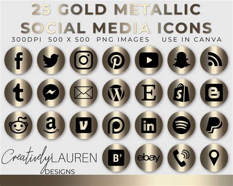 25 Social Media Icons Gold Metallic Social Media Icons Etsy Social