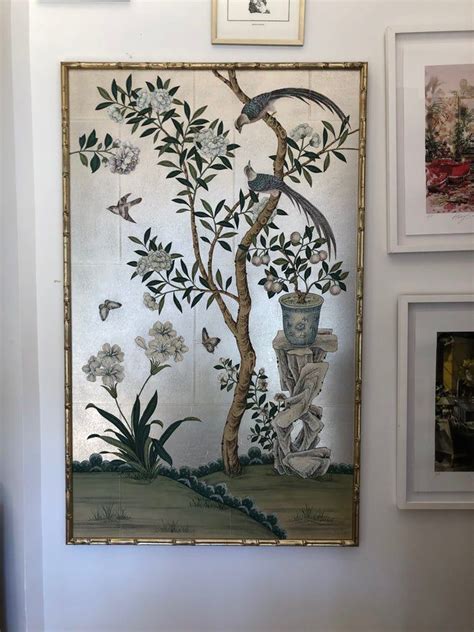 Chinoiserie Gracie Wallpaper Panel In Faux Bamboo Frame In 2022