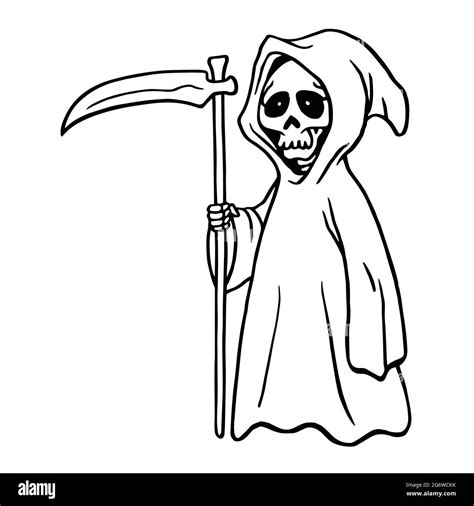 Grim Reaper Drawing Black And White Background Halloween Card