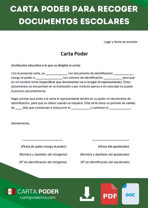 Carta Poder Para Recoger Documentos Escolares ️