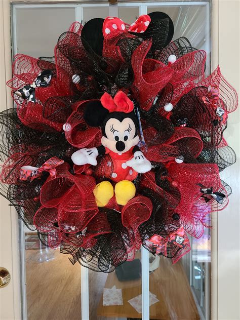 Deco Mesh Black And Red Minnie Mouse With Bows Wreath Disney Etsy