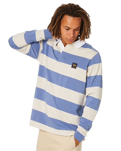 Stussy Block Stripe Mens Ls Rugby Dusty Blue Surfstitch