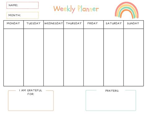 Weekly Planner Printable Kids