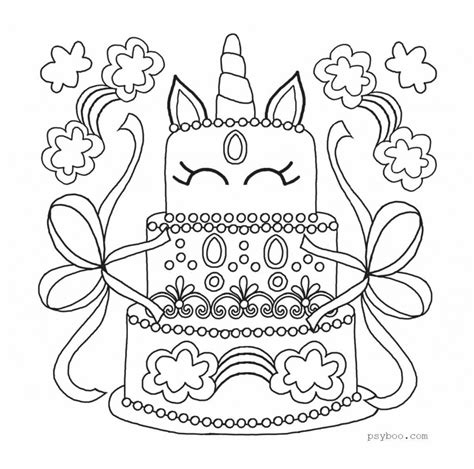 This simple and fun coloring page can be printed. Easy Unicorn Birthday Cake Coloring Page to Print Free