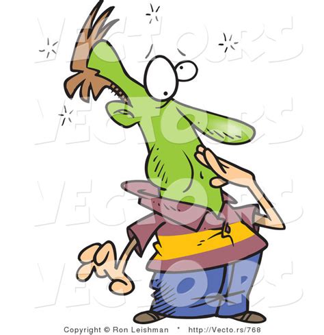 Vector Of A Nauseous Sick Cartoon Man Turning Green By Toonaday 768