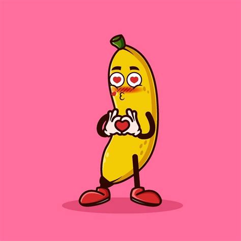 Cute Banana Fruit Character With Love Emote Fruit Character Icon Concept Isolated Flat Cartoon