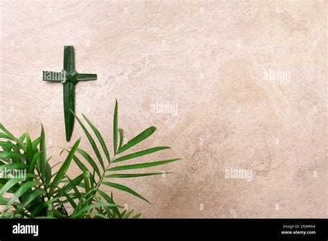 Palm Sunday Concept Cross Made Of Palm And Tropical Leaves Christian