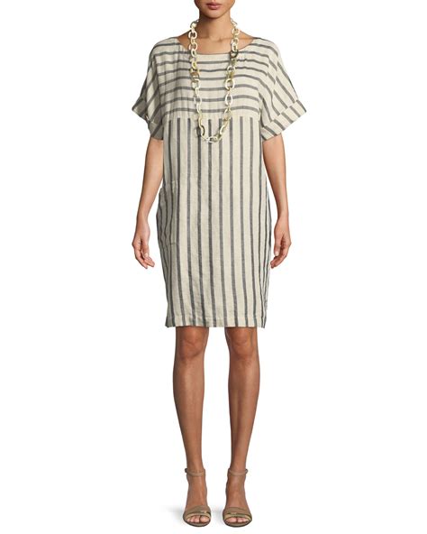 Eileen Fisher Striped Linen Blend Shift Dress Neiman Marcus