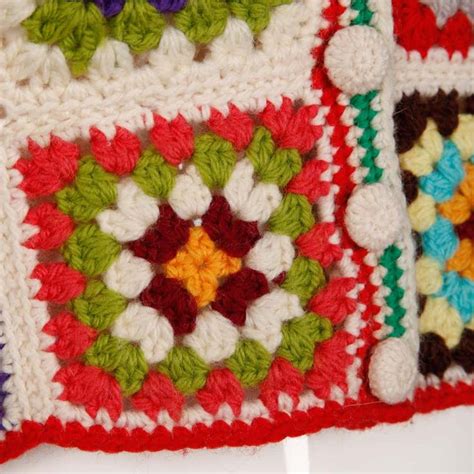 Adolfo Colorful Vintage Wool Granny Squares Hand Crochet Vest Top