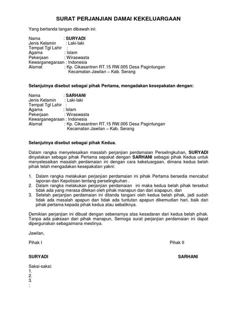 Surat Perjanjian Damai Kekeluargaan