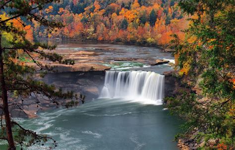Wallpaper Autumn Forest Trees Nature River Waterfall Usa Images