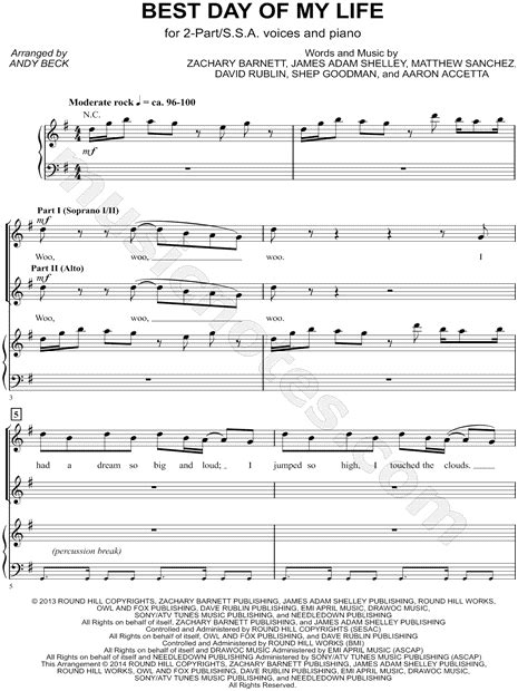 And the song 'hit it' was included… read more. American Authors "Best Day of My Life" (arr. Andy Beck) SSA Choir + Piano Choral Sheet Music in ...