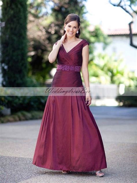 V Neck Taffeta Dress For Mother Of The Bride With Dropped Waist Style