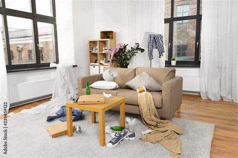 Mess Disorder And Interior Concept View Of Messy Home Living Room