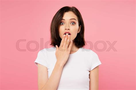 Beautiful Shocked Girl Isolated On Pink Stock Image Colourbox