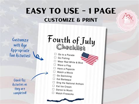 Fourth Of July Checklist Editable Bucket List For Kids Etsy Uk