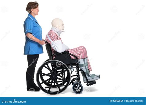 Injured Man In Wheelchair With Nurse Pushing Stock Photo Image Of