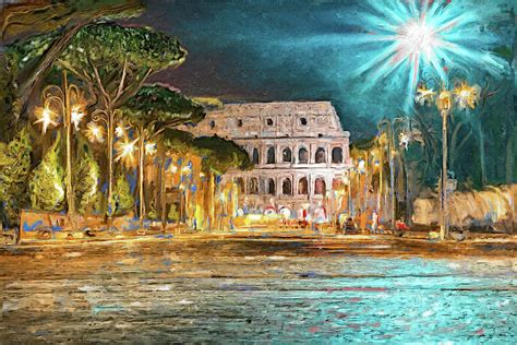 Colosseum In Night To Rome Digital Art By Enzo Art In Photography