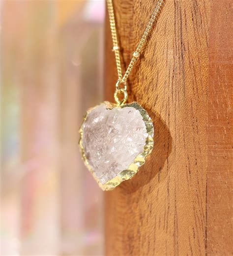 Quartz Necklace Raw Crystal Necklace Crystal Heart Heart Charm