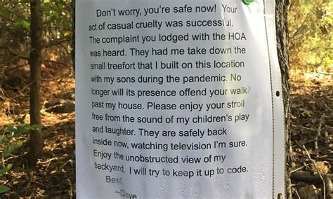 Dad Writes Angry Letter To Neighbor Who Complained About A Tree Fort